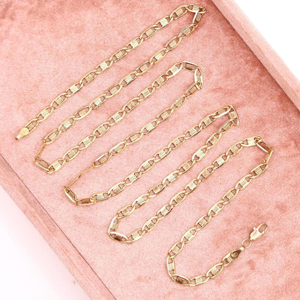 10kt Tri Gold Unisex Valentina Yellow White Rose Chain Link Necklace 26"